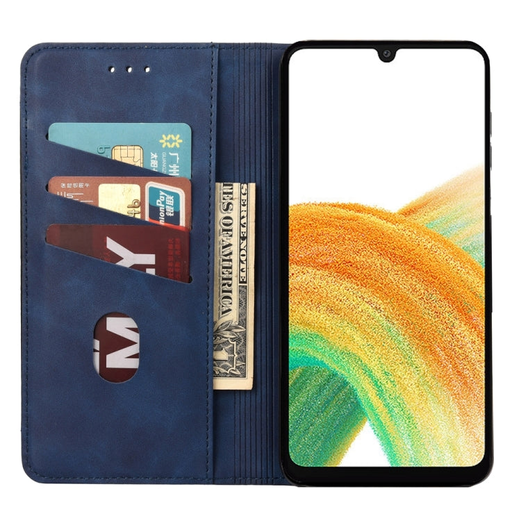 Blue splicing leather phone case for Samsung Galaxy A05s, featuring a wallet design with card slot and stand functionality.